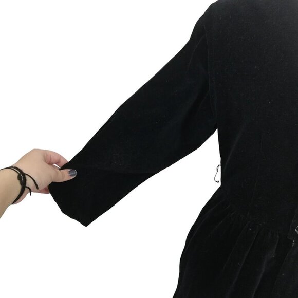 Vintage Petite Lanz Black Velvet Button Back Midi Modest Dress Size 10 Orchestra - Picture 11 of 14